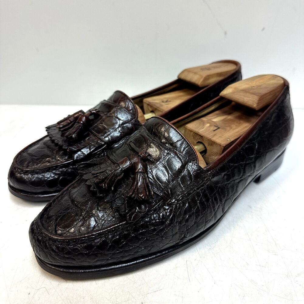 NEW HALF SOLES Cole Haan Brown Crocodile Tassel Loafer Kiltie Handsewn 11 D